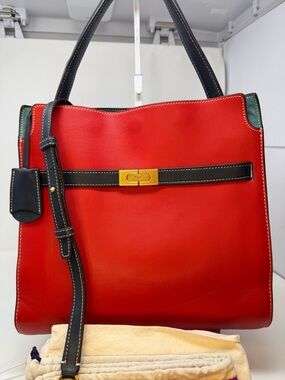 Lee Radziwill Large Double Satchel Tory Burch bag in Red Apple and blue
